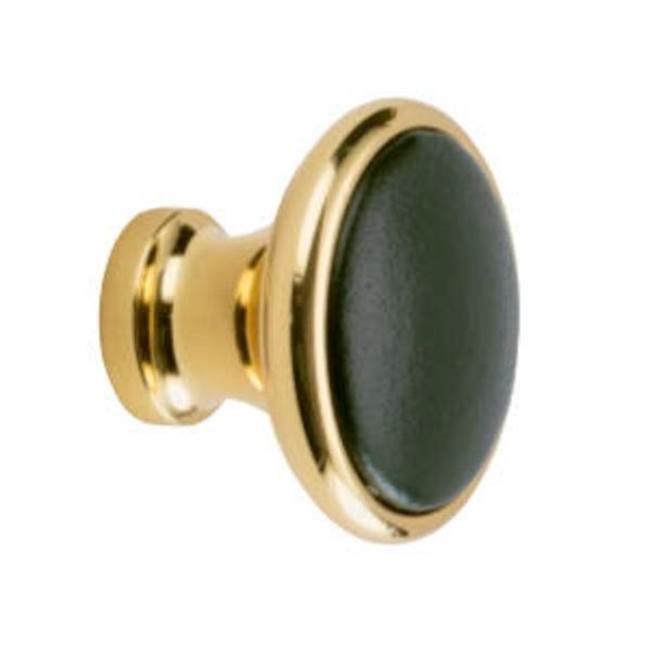 Colonial Bronze Leather Accented Round Cabinet Knob, Distressed Satin Black x Shagreen Ink Leather